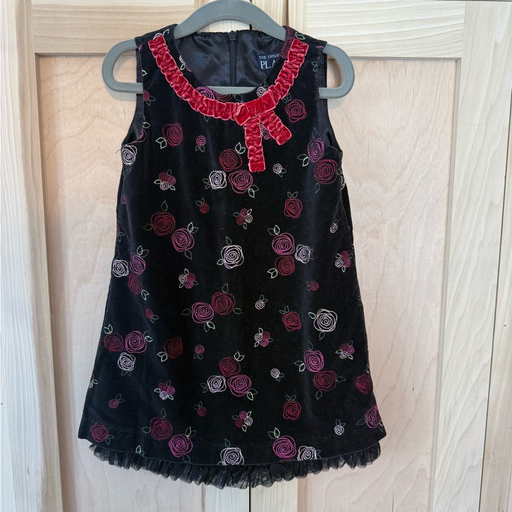 The Children's Place Black Dress with Red and Pink Floral Accents